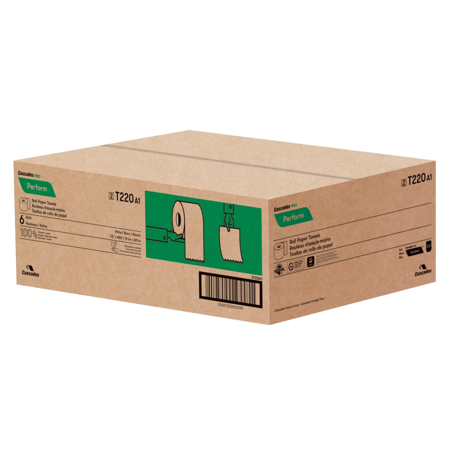 Cascades T220 White Roll Towel 6/case