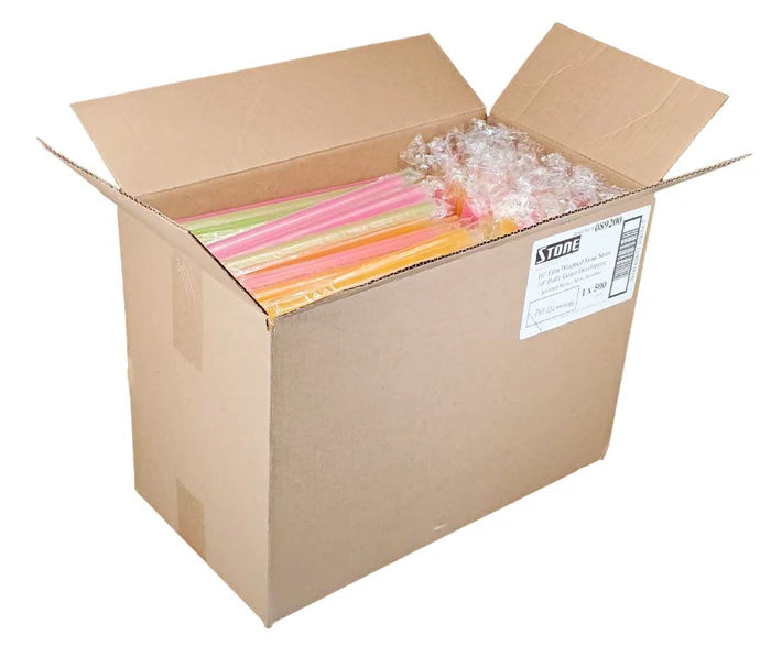 Stone 089200 Assorted Colour 10" Individually Wrapped Bubble Tea Plastic Straws 500/box