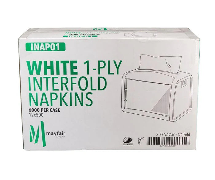 Mayfair White 1ply Interfold Dispenser Napkins 6000/case