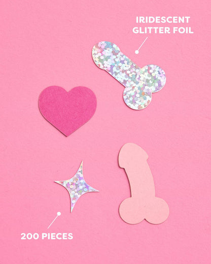 Penis Confetti - 200 pc pink + holographic confetti, Bachelorette Party