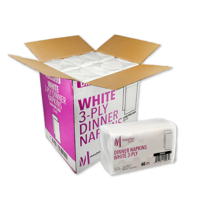 Mayfair White 3ply Dinner Napkins 1200/case