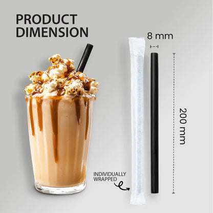 Value 8" Individually Wrapped Jumbo Black Plastic Straw 500/box