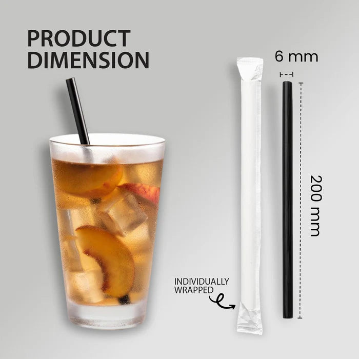 Value 8" Individually Wrapped Black Plastic Straw 500/box