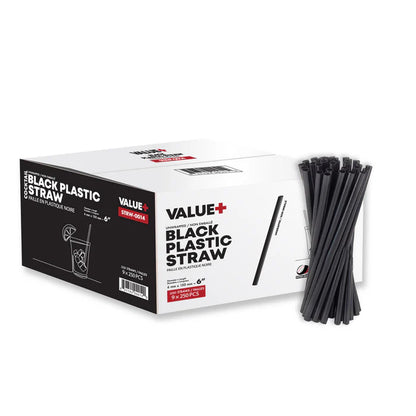 Value 6" Bulk Cocktail Black Plastic Straw 250/box
