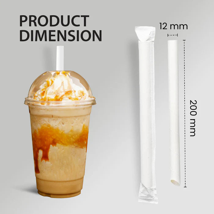 Value 8" Individually Wrapped White Bubble Tea Plastic Straw 100/box