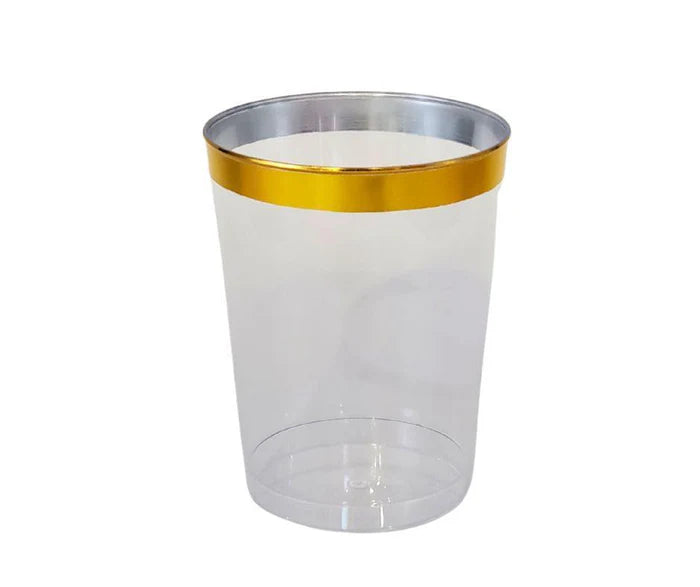 10oz Clear Gold Rimmed Disposable Glasses 480/case