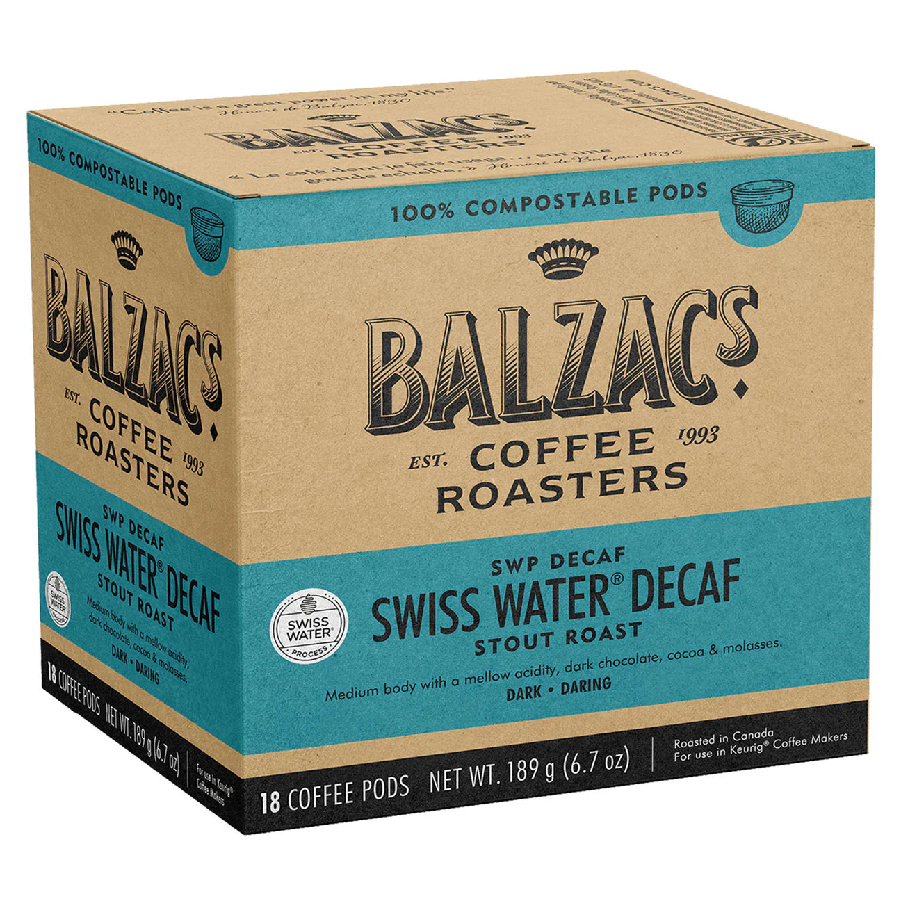 Balzac's Swiss Water Decaf Pods 18/box