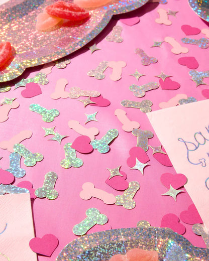 Penis Confetti - 200 pc pink + holographic confetti, Bachelorette Party