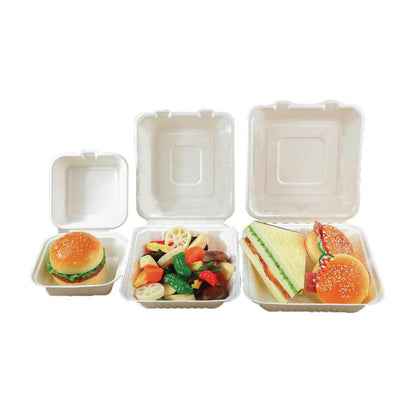 Green Century Compostable Sugarcane Fibre Hinged Clamshells